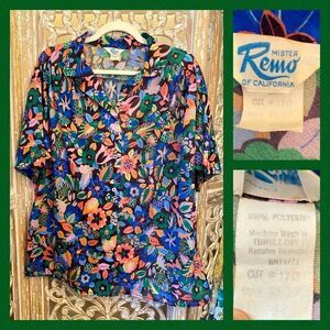 Vintage mister Remo sheer floral colorful blouse top estimated size 1x